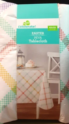 Celebrate! Easter Spring Windowpane Plaid Tablecloth Various Sizes NWOT - Image 1 of 4