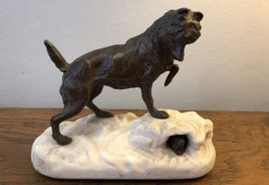 Antique Unique Bronze Dog Animal Statue Signed 'Arson' on White Marble Base 19th - Picture 1 of 7