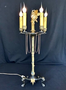 Barbedienne Egret Candelabra Lamp / French Patinated & Gilt Bronze c. 1880-1920 - Picture 1 of 23