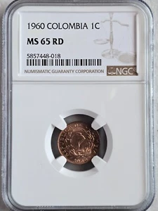 Colombia 1 Centavo 1960 NGC MS 65 RD - Picture 1 of 2