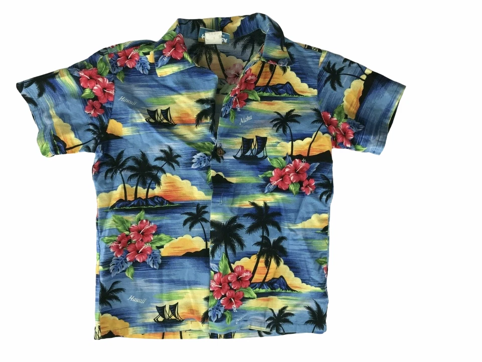 Camisa Hawaiana Tropical Hawaiana Hanalea Niños Manga Corta.  Cuello.  Botón arriba.  Foto 1 de 4