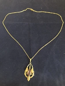 Collar Vintage White Co. Lleno de Oro 12k y Colgante de Ley Vidrio Púrpura Piedra - Imagen 1 de 11