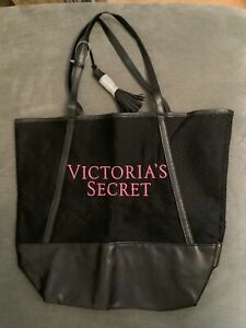 VICTORIA’S SECRET Black with Pink Mesh Tote Bag Beach Travel Gym Shopping