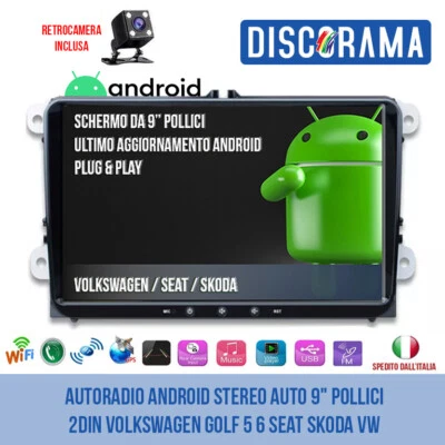 AUTORADIO ANDROID STEREO AUTO 9" POLLICI 2DIN VOLKSWAGEN GOLF 5 6 SEAT SKODA VW  - Immagine 1 di 4