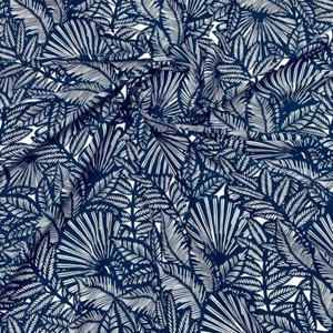 4-way Stretch Navy Blue Feathers Print Fabric 60" wide Swimsuit Spandex By Yard - Picture 1 of 7