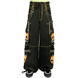 Puritues Gothic Women Orange Skull Chain Punk Rock Steampunk Cyber Jean Pants - Picture 1 of 5