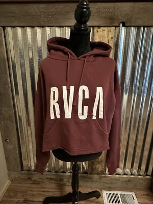 RVCA Freshman Cropped Hoodie Sweatshirt Burnt Earth XL Raw Hem Spell Out Cozy - Image 1 of 4