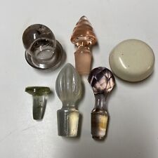 Antique Vintage Colored Glass Stoppers Cut Molded Decanter Wine Lot Of 6