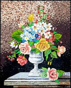 32"x40'' Flower Vase Mosaic Wall Art Mural Handmade Marble Tile - Picture 1 of 2