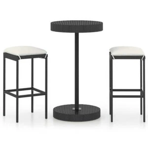 NNEVL 3 Piece Garden Bar Set with Cushions Poly Rattan Black - Picture 1 of 12