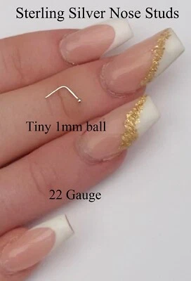 4 x Sterling Silver  1mm Plain Ball L Shape Nose Studs Piercing 22 Gauge - Image 1 of 2