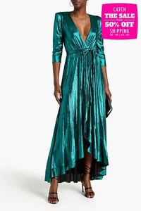 RRP€810 RETROFETE Lame Wrap Gown Size L Ribbed Padded Shoulders Tie Waist - Picture 1 of 7