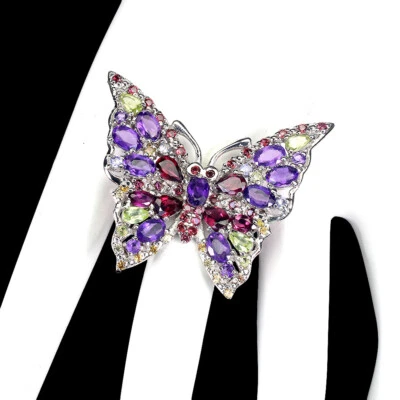 925 Sterlingsilber Ring Oval Amethyst Saphir Peridot Rhodorite Edelstein 8.5 - Bild 1 von 4