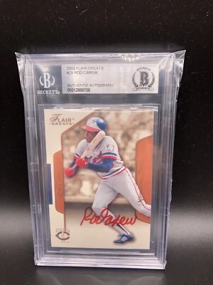 Rod Carew Autographed 2003 Fleer Flair Greats Card Red Ink BAS Beckett Authentic - Image 1 of 2