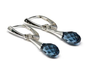 Crystal Briolette Sterling Silver Drop Earrings with Art Deco Style Lever-backs - Picture 1 of 10