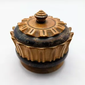 More details for hand carved &amp; turned vintage rustic wooden pot lid trinket box container treen
