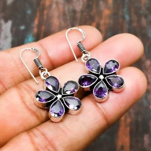 "Pendiente de joyería hecho a mano de piedras preciosas de amatista de 1,32" - Imagen 1 de 5