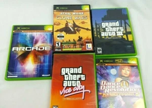 5 Xbox Spiele Grand Theft Auto: 3 & Vice City, Clone Wars, Dance Rev, Arcade - Bild 1 von 4
