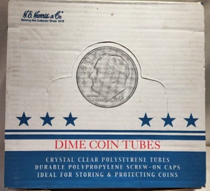 H. E. Harris & Co., 100 DIME Coin Tubes With Screw Caps, WHITMAN, Excellent - Picture 1 of 7