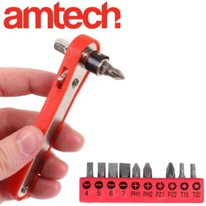 OFFEST SCREWDRIVER & 10 Bits Ratchet Ratcheting 1/4" Hex Cranked Bent Angle 90° - Picture 1 of 4