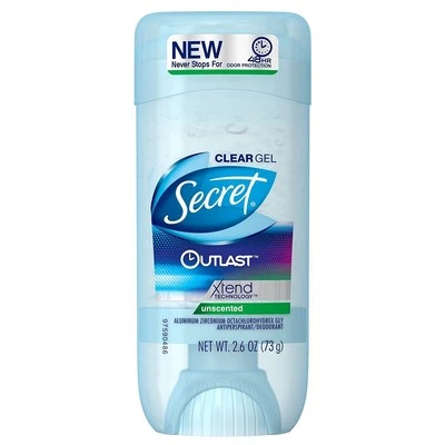 Secret Outlast Clear Gel Antiperspirant & Deodorant Unscented 48 Hour 2.6 Ounce - Image 1 of 4