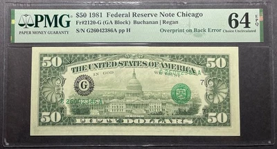 $50 1981 Federal Reserve Note Chicago - Overprint on Back Error - PMG 64 EPQ - Image 1 of 2