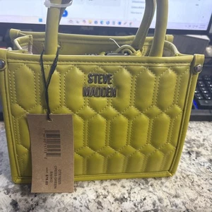 Bolso Bandolera Steve Madden BNIKO Acolchado (2) Correa Berro Verde Mostaza RARO - Imagen 1 de 5