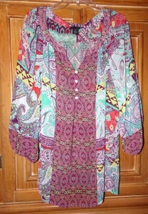 ND NEW DIRECTIONS DAMENGRÖSSE 3X MEHRFARBIG 3/4-ÄRMEL CHIFFON TRANSPARENT TUNIKA OBERTEIL - Bild 1 von 2