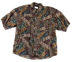 Summa 100% Seide grün orange rot Rose Blumen Knopfleiste Kurzarm Hemd Herren XL - Bild 1 von 4