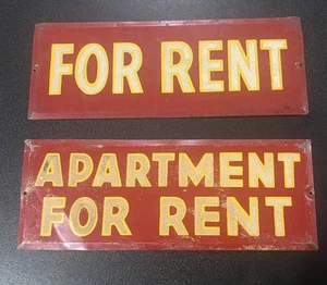 (2) Vintage 1940's Metal “Apartment For Rent” & “ For Rent” Advertising Sign - Picture 1 of 8