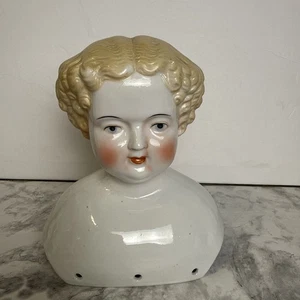 Antique China Head Doll 6.25” Tall Blonde Hair Blue Eyes Curly Rare #7-#10 READ - Picture 1 of 10