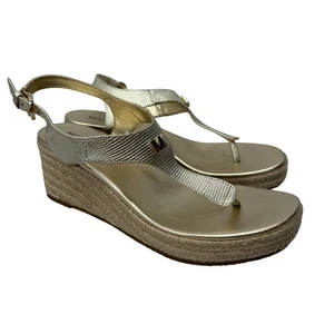 MICHAEL Kors Laney Metallic Lizard-Embossed Leather Espadrille Wedge Sandal 10 - Picture 1 of 7