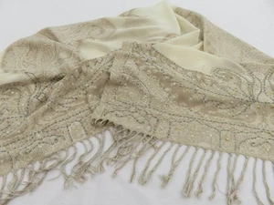 MONSUN ACCESSOIRE BEIGE & CREME PAISLEYMUSTER & SILBER PERLEN SCHAL TUCH - Bild 1 von 20