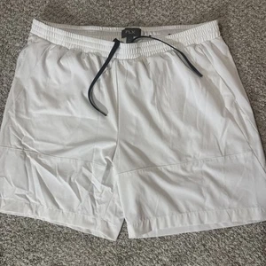 FLX Workout Shorts Men Large White Polyester Stretch Relaxed Fit Unlined Pockets - Picture 1 of 9