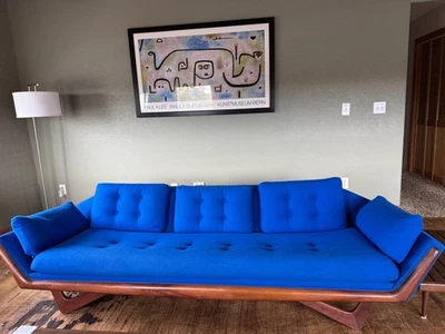 Electric Blue Adrian Pearsall Style Mid Century Walnut Gondola Sofa - Image 1 of 3