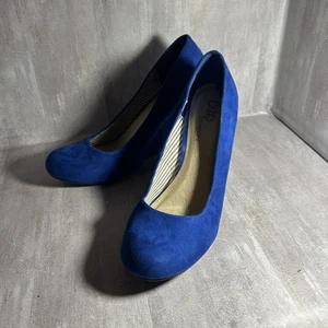 Tacones de cuña para mujer azul real imitación gamuza sin cordones EE. UU. talla 9 Cato punta redonda A17 - Imagen 1 de 8