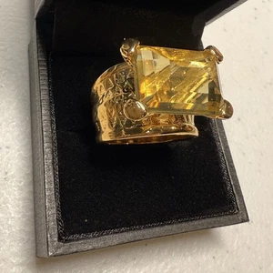 Gold Tone Statement Ring Bronzo Israel Citrine Like Stone Life Sz 8 - Picture 1 of 8