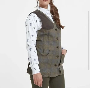 SCHÖFFEL Khaki Tweed Iona Wool Shooting Vest ladies Women Size 16 RRP £300 - Picture 1 of 4