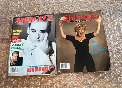 The Advocate Gay Magazine 1988 Boy George Cover Gay Chicago 1993 W/Bette Midler - Image 1 of 4