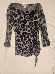 Michael Kors Leopard Animal Print Pull Tie Side Tee Size Medium - Picture 1 of 6