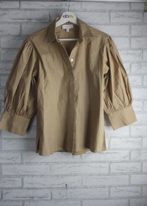 Witchery womens shirt top blouse stone/ beige /soft brown? 8 cotton mix collared - Picture 1 of 12