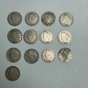 "V" Nickel 1900 -1912 13 Different YEARS Lot - Liberty - Five Cent Coins Lot#1 - Picture 1 of 12