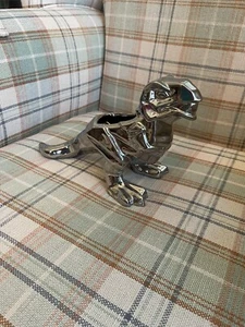 Silver metallic ceramic Tyrannosaurus Rex dinosaur planter - Picture 1 of 4