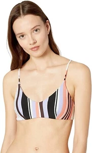 Volcom 256223 Women's Stripe Tease Vneck Bikini Top Swimwear Size Large - Picture 1 of 3