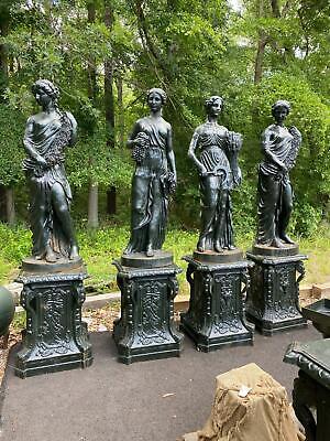 Beautiful 4 Seasons Cast Iron Indoor Or Out Statues On Bases - R1092 • 8500$