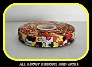 7/8 INCH MICKEY MOUSE PARTS YELLOW, RED AND GREY ON GROSGRAIN RIBBON- 1 YARD - Picture 1 of 2