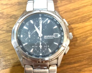 Wired Seiko Wired F2F3-B-Q Analog Quartz Men Seiko Watch Chronograph Metal Black - Picture 1 of 10