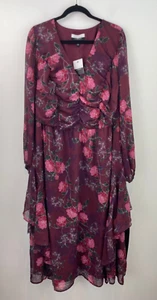 Eloquii Elements 18 Peasant Dress Purple Maxi Ruffle Floral NWT A49-10 - Picture 1 of 8
