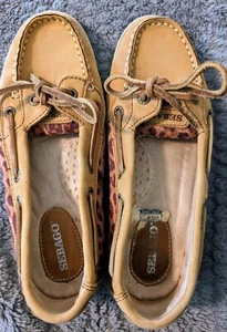 Women's Sebago Sands One Eye Tan Leopard Loafers Size 6.5M Boat Shoes - Picture 1 of 9