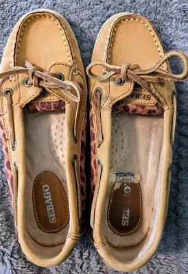Women's Sebago Sands One Eye Tan Leopard Loafers Size 6.5M Boat Shoes - Image 1 of 4